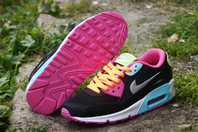 Nike Air Max 90 Black Pink Yellow Blue For Women - Click Image to Close