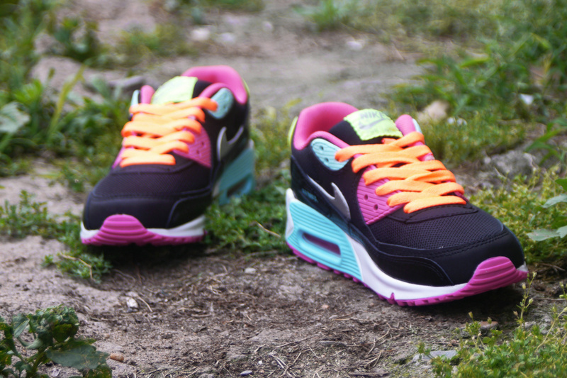 Nike Air Max 90 Black Pink Yellow Blue For Women - Click Image to Close