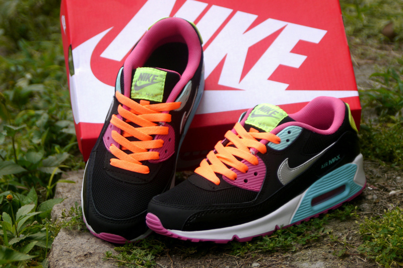 Nike Air Max 90 Black Pink Yellow Blue For Women - Click Image to Close