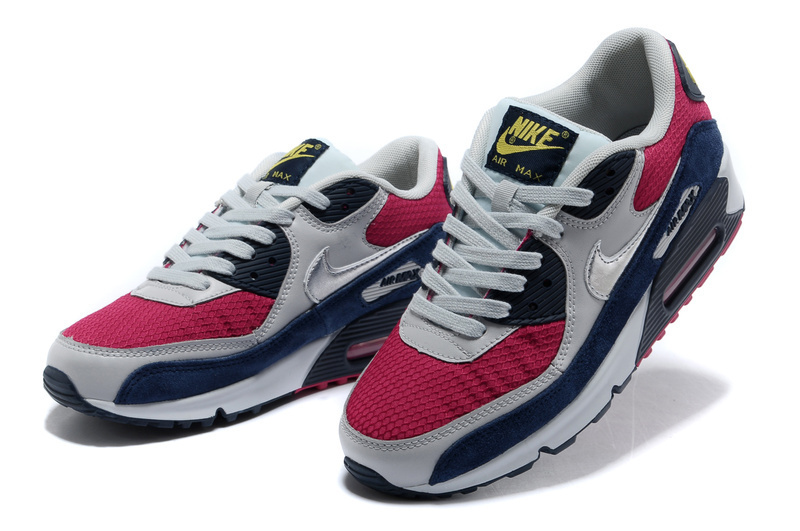 Nike Air Max 90 Grey Red Blue For Women - Click Image to Close