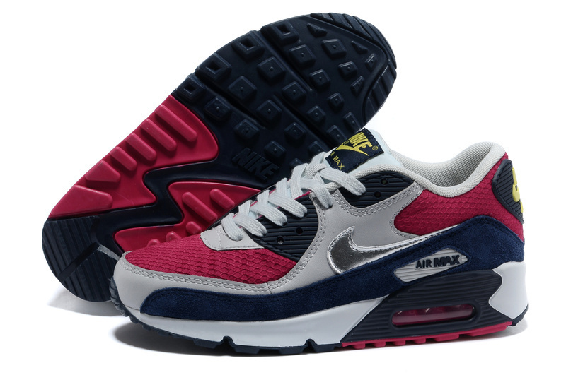 Nike Air Max 90 Grey Red Blue For Women - Click Image to Close