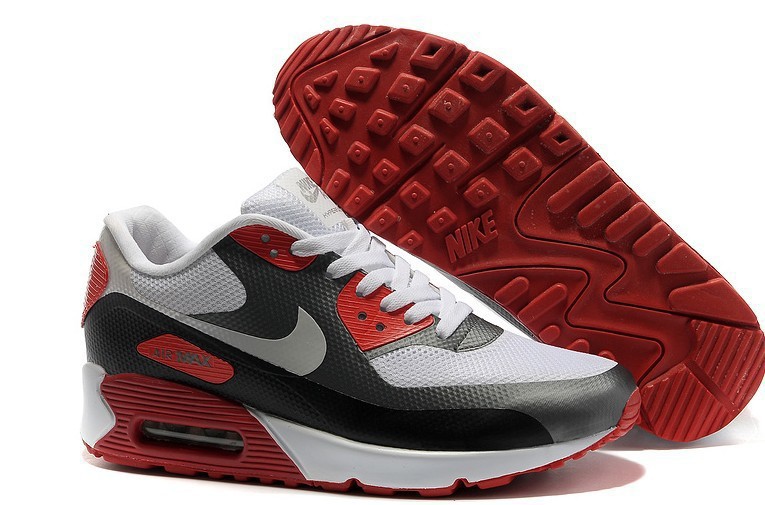 Nike Air Max 90 Mesh Grey Black Red Shoes - Click Image to Close