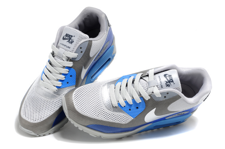 Nike Air Max 90 Mesh White Grey Blue Shoes - Click Image to Close