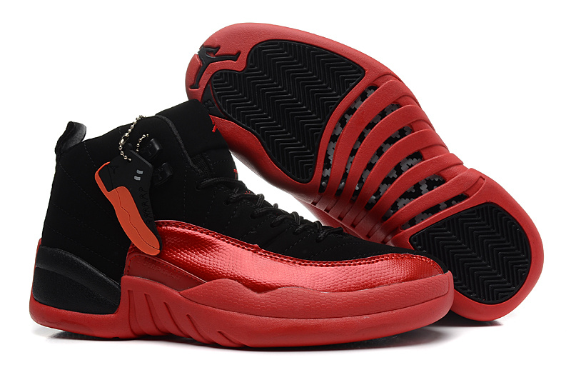 Girls Air Jordan 12 GS Black Red For Womens Cheap For Sale - Click Image to Close
