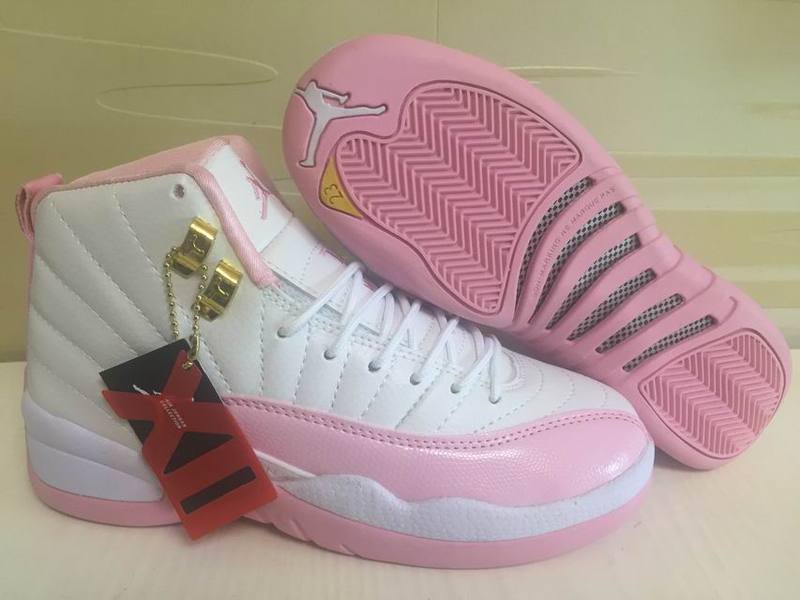 Girls Air Jordan 12 GS White Real Pink - Click Image to Close