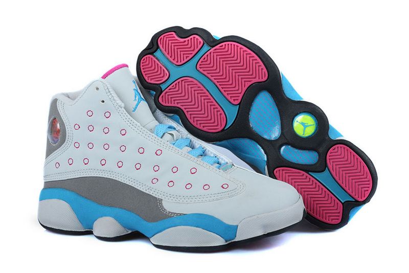 pink and blue and white jordans