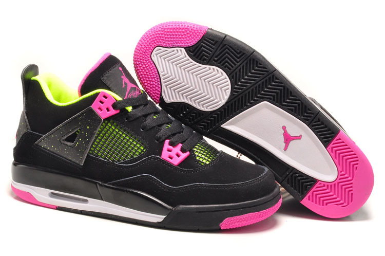 Girls Air Jordan 4 Retro Black Suede Light Green Pink For Sale Online - Click Image to Close
