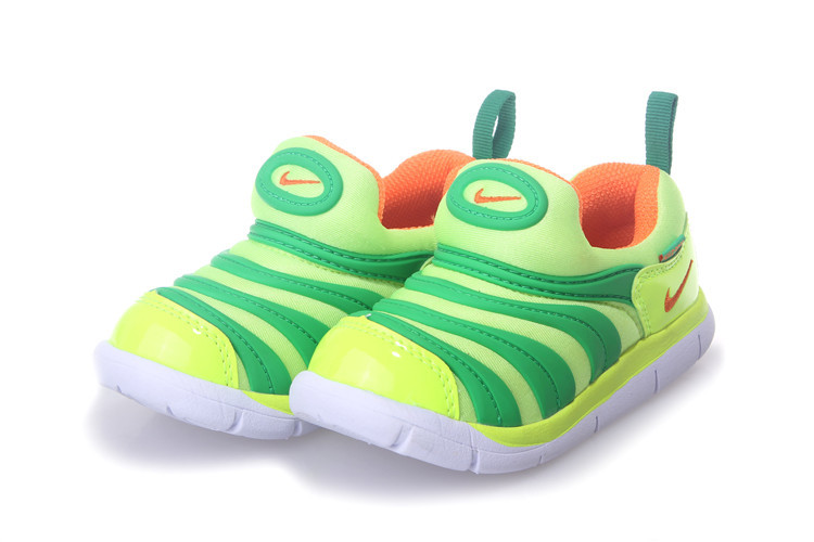 Kids Nike Dynamo Free Fluorscent Green Orange White Shoes - Click Image to Close