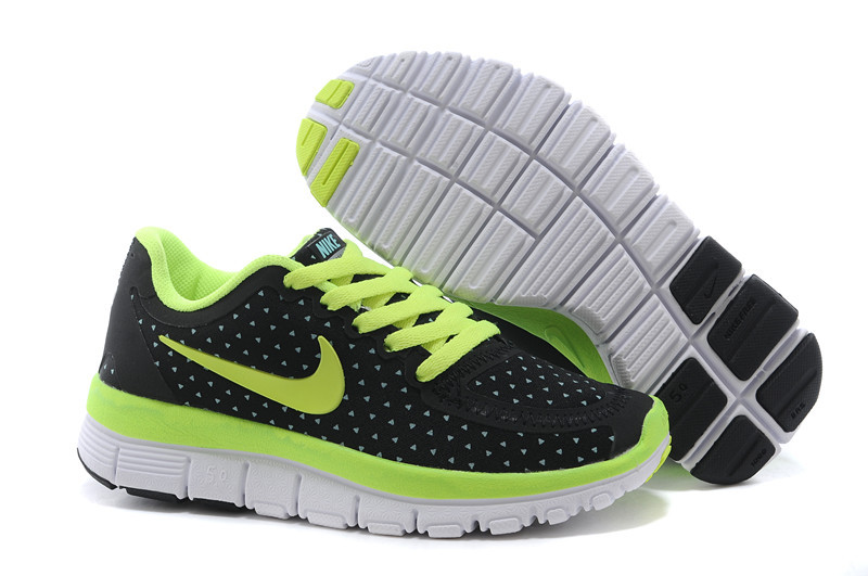 Kids Nike Free 5.0 Black Fluorscent White Sport Shoes - Click Image to Close