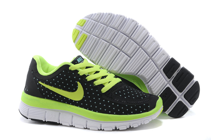 Kids Nike Free 5.0 Black Fluorscent White Sport Shoes