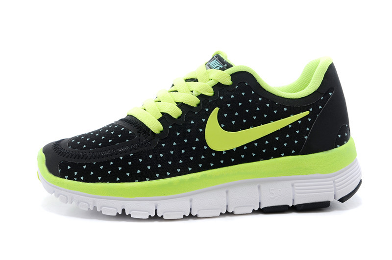 Kids Nike Free 5.0 Black Fluorscent White Sport Shoes - Click Image to Close