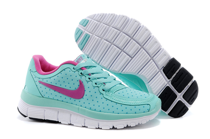 Kids Nike Free 5.0 Green Pink White Sport Shoes