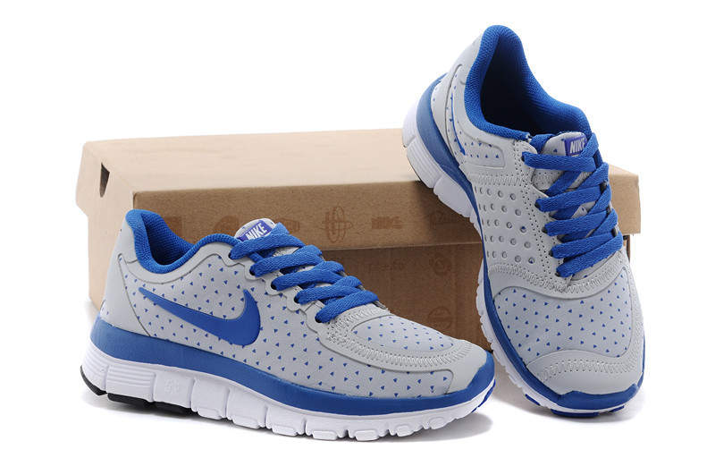 Kids Nike Free 5.0 Grey Blue White Sport Shoes - Click Image to Close