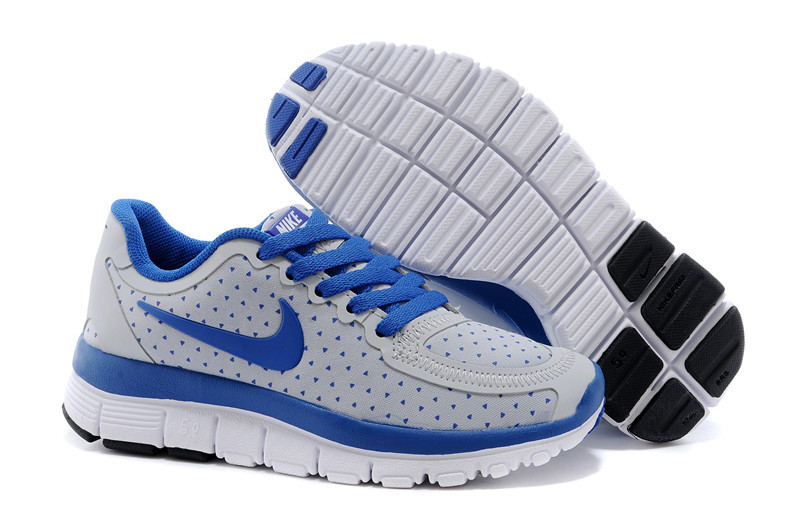 Kids Nike Free 5.0 Grey Blue White Sport Shoes