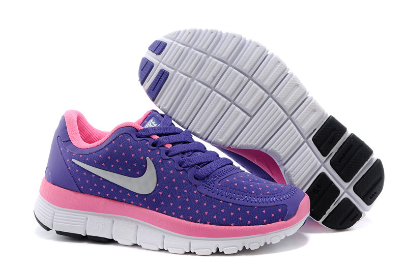 Kids Nike Free 5.0 Purple Pink White Sport Shoes