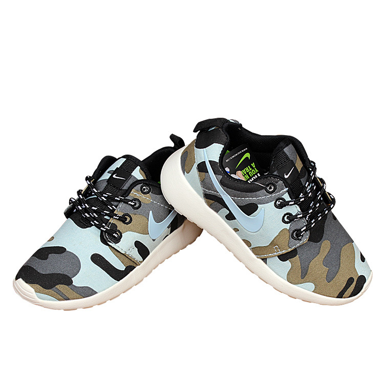 Nike Roshe Run Camo Green Shoes For Kid - Click Image to Close