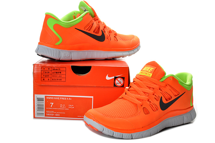 New Nike Free 5.0 Orange Green Running Shoes