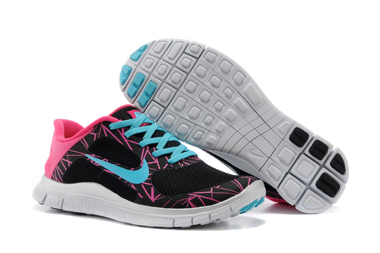 SpecialNike Free Run 4.0 V3 Coloful Black Pink Blue Shoes For Women - Click Image to Close