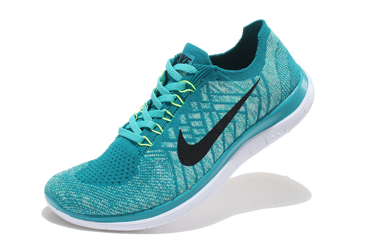 Women Nike Free 4.0 Flyknit Grass Green Black White Running Shoes - Click Image to Close