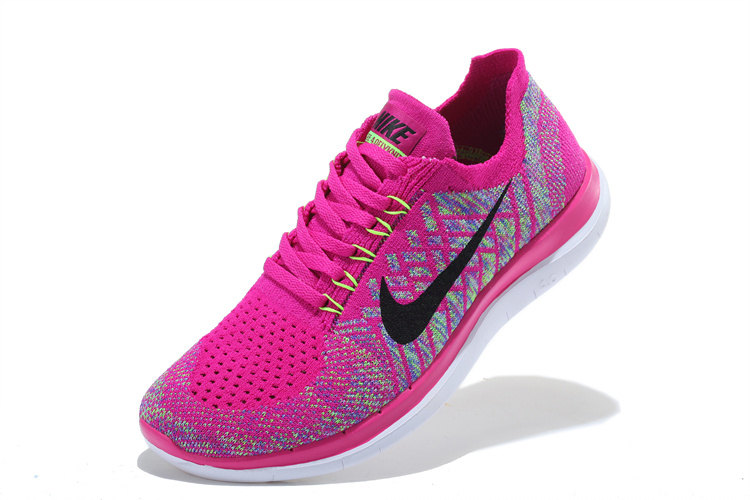 Women Nike Free 4.0 Flyknit Pink Black White Running Shoes