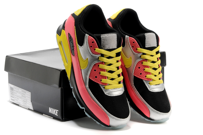 Nike Women Air Max 90 Colorful Black Silver Yellow Red Shoes