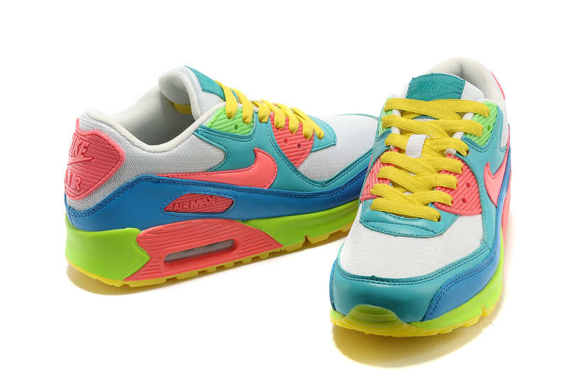 Nike Women Air Max 90 Colorful Grey Blue Yellow Shoes - Click Image to Close