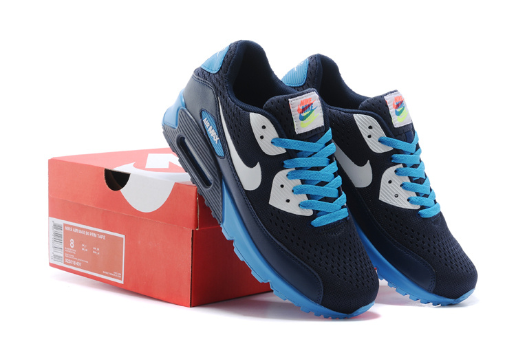 Nike Women Air Max 90 Knit Dark Blue White Shoes