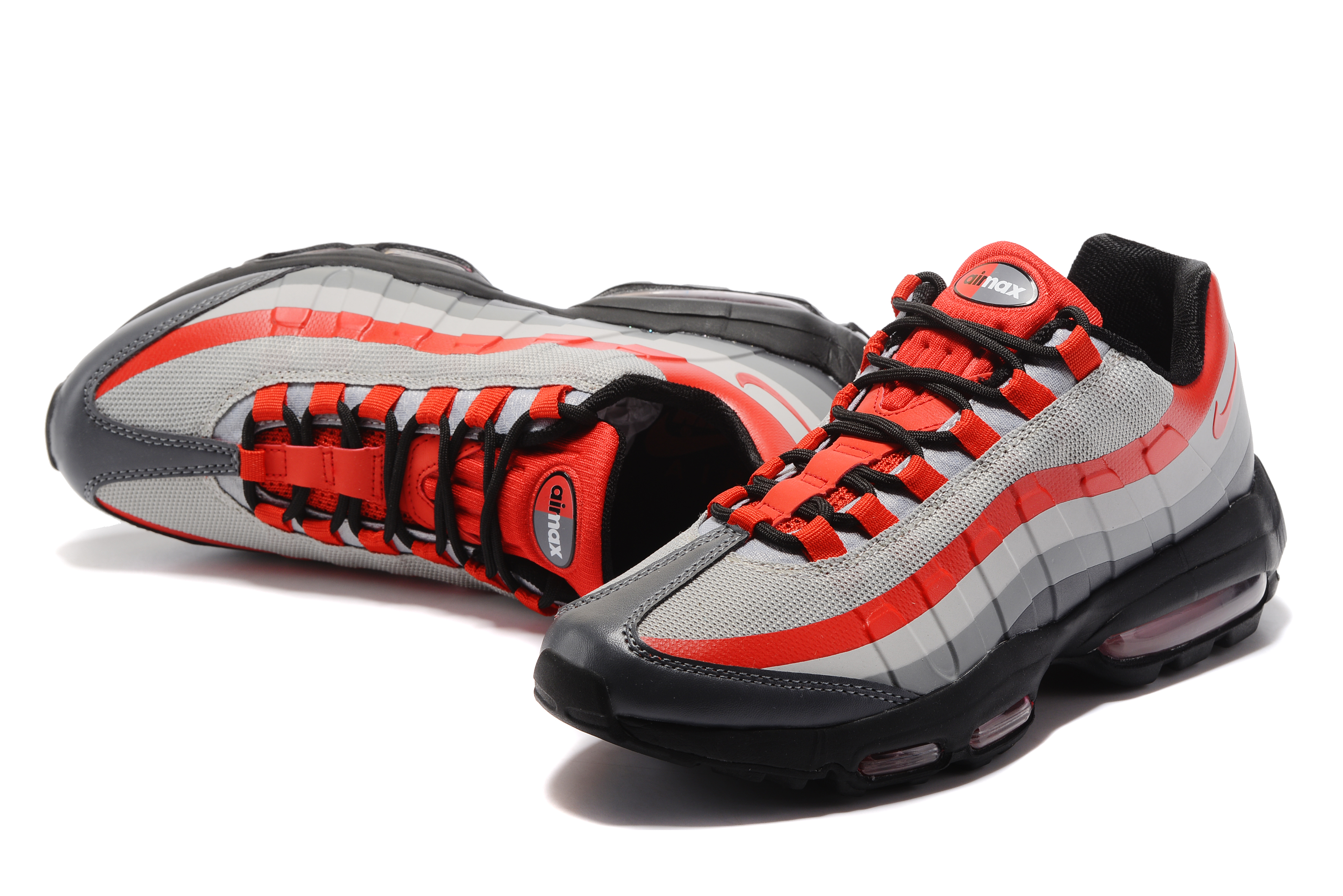 Men Nike Air Max 95 Grey Red Black - Click Image to Close