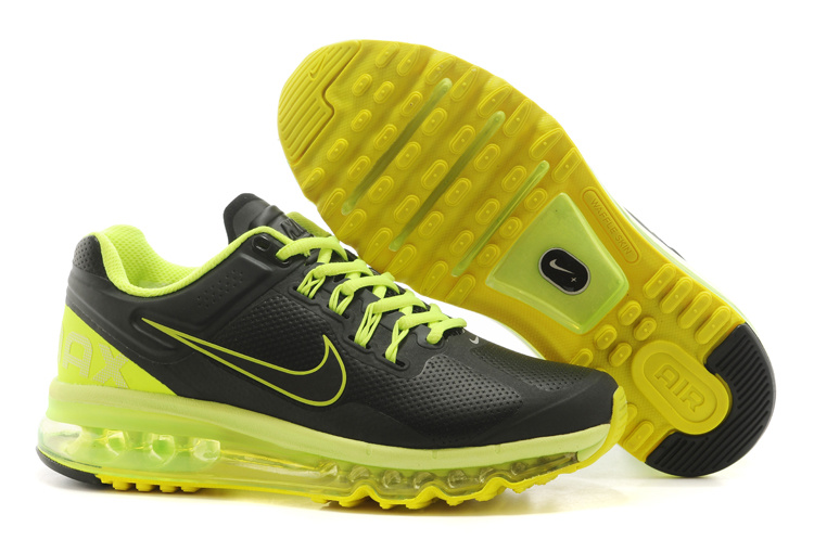 Men Nike Air Max 2013 Black Fluorscent Green Running Shoes