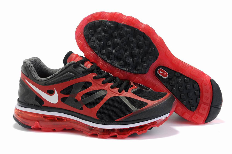 Men Nike Air Max 2012 Black Red White Logo Shoes - Click Image to Close