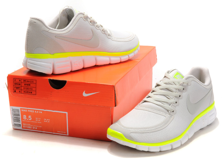 Nike Free Run 5.0 V4 Grey Yellow White Running Shoes - Click Image to Close