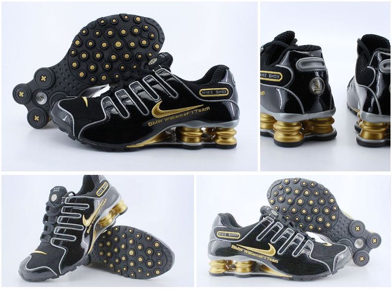 Nike Shox NZ Shoes Black Gold Swoosh - Click Image to Close