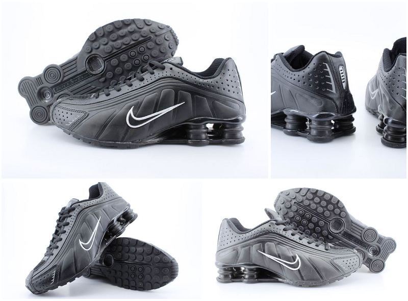 Nike Shox R4 Shoes All Black White Swoosh - Click Image to Close