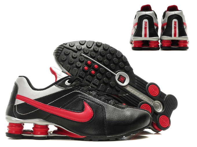 Nike Shox R4 Shoes Black White Red Big Swoosh - Click Image to Close