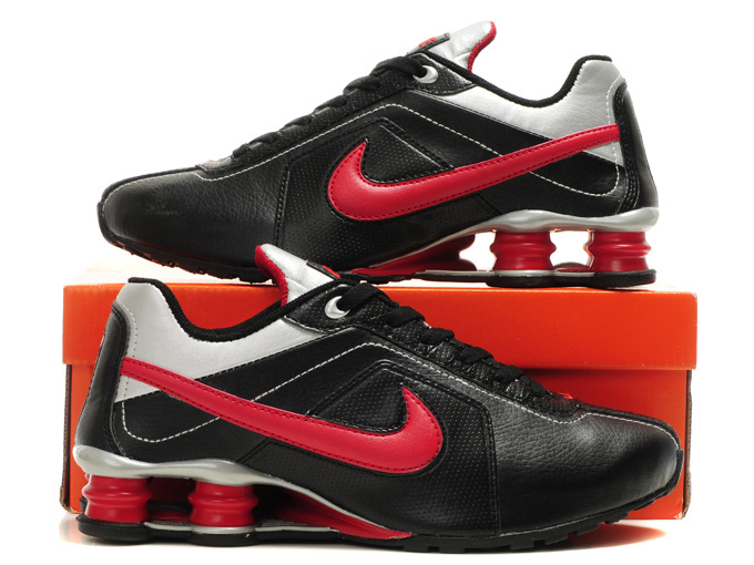 Nike Shox R4 Shoes Black White Red Big Swoosh - Click Image to Close