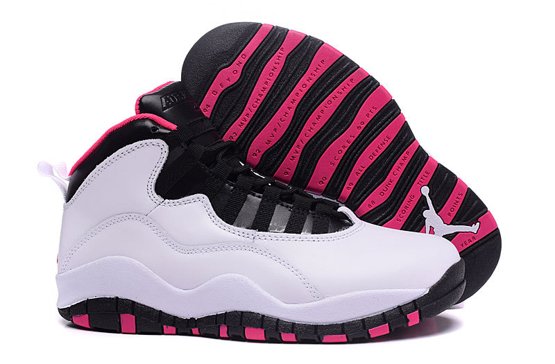 New Air Jordan 10 GS Vivid Pink Pure Platinum Black Vivid Pink - Click Image to Close