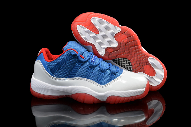 New Air Jordan 11 Low Knicks White Blue Red Shoes - Click Image to Close