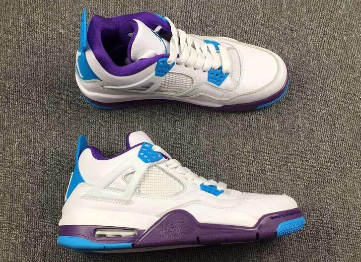 New Air Jordan 4 Hornets White Blue Purple