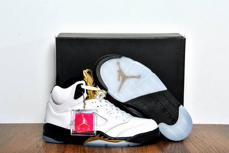 New Air Jordan 5 Olympic Gold Medal White Black Metallic Gold Coin