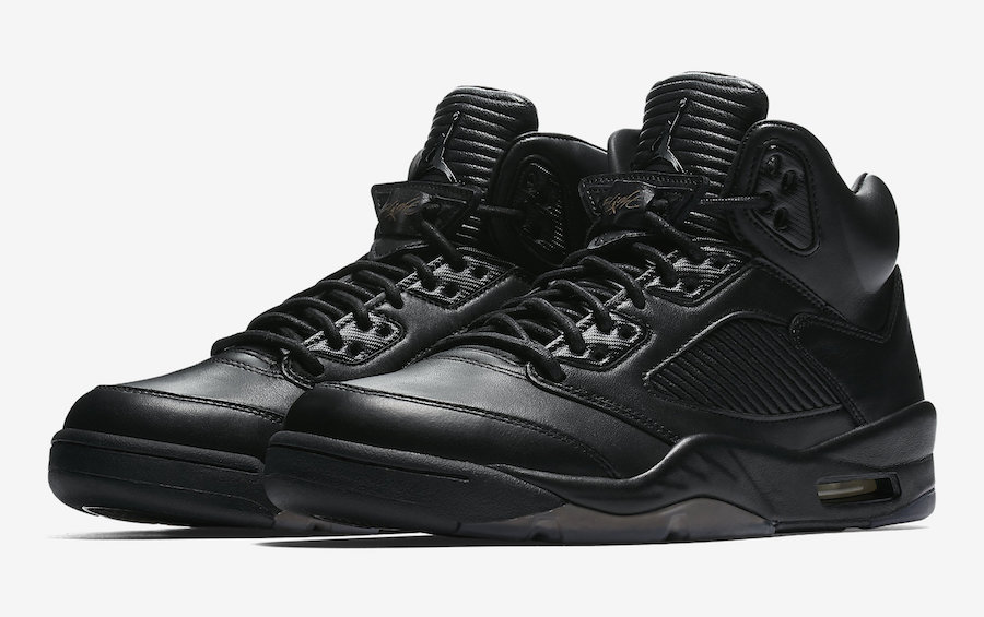 New Air Jordan 5 Premium Flight Jacket Black Black Black Shoes