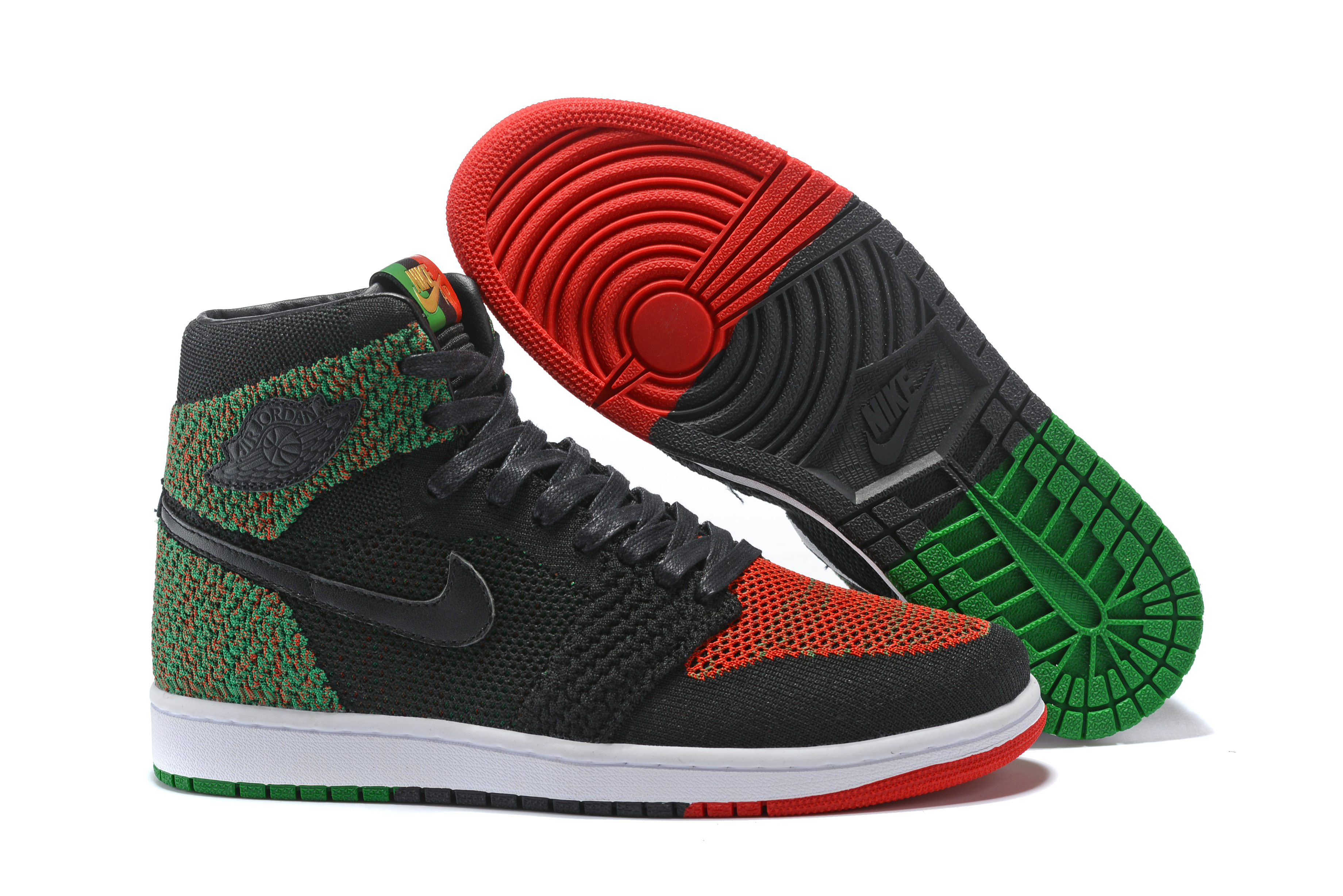 Real Air Jordans 1 Split Leather Black Red Green Shoes