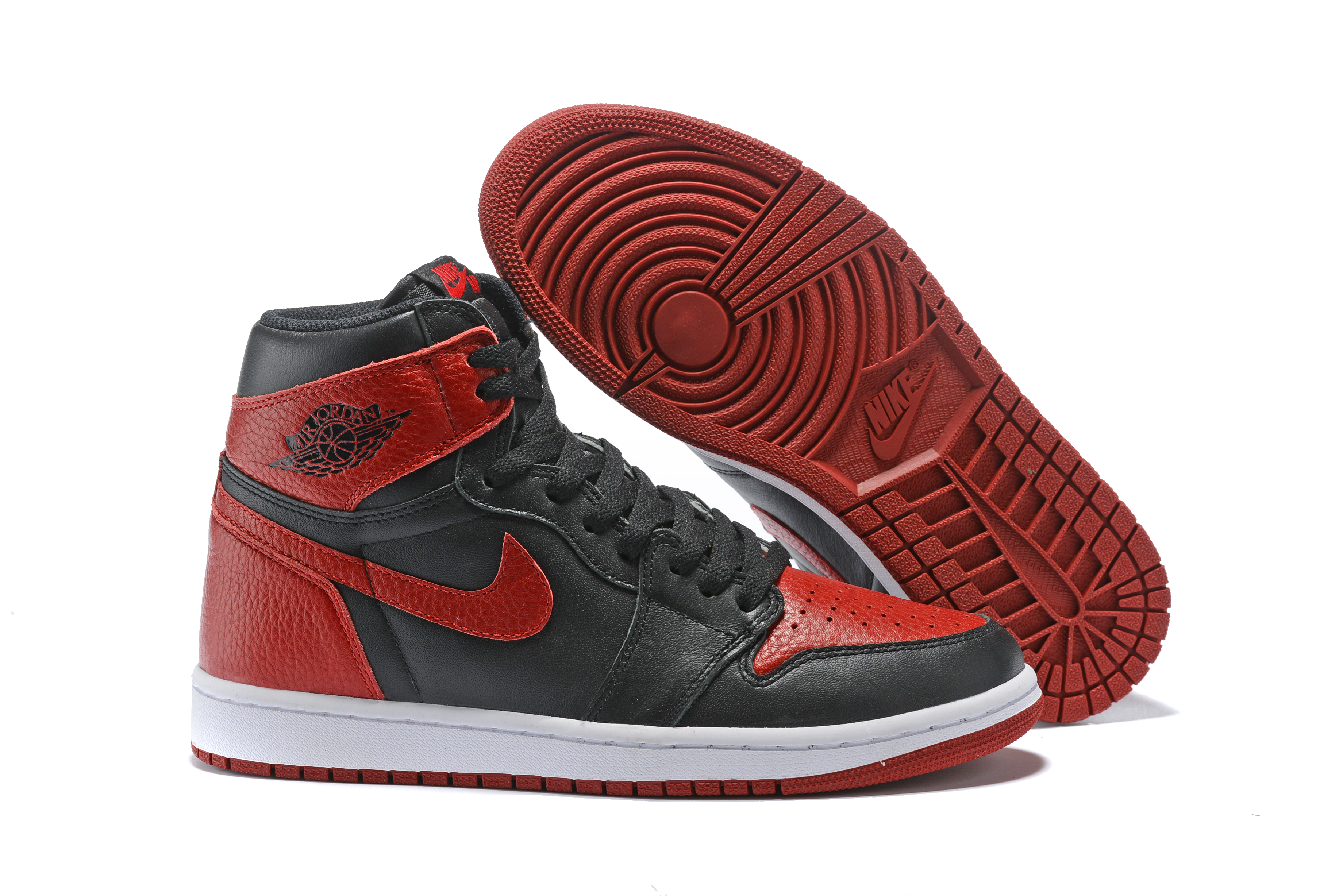 Real Air Jordans 1 Split Leather Black Red Shoes