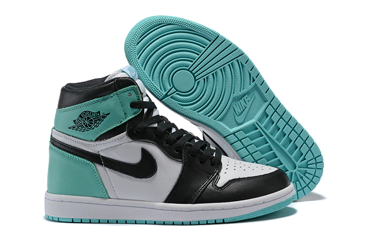 Real Air Jordans 1 Split Leather Black White Green Shoes - Click Image to Close