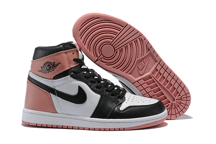 Real Air Jordans 1 Split Leather Black White Pink Shoes - Click Image to Close