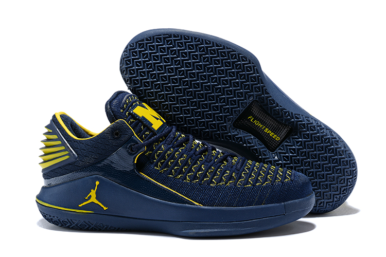 New Jordans 32 Dark Blue Yellow Shoes - Click Image to Close