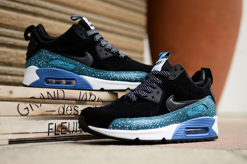 New Nike Air Max 90 High Black Blue White Shoes - Click Image to Close