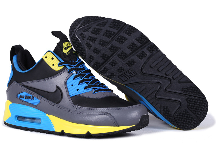 New Nike Air Max 90 High Black Grey Blue Yellow Shoes - Click Image to Close