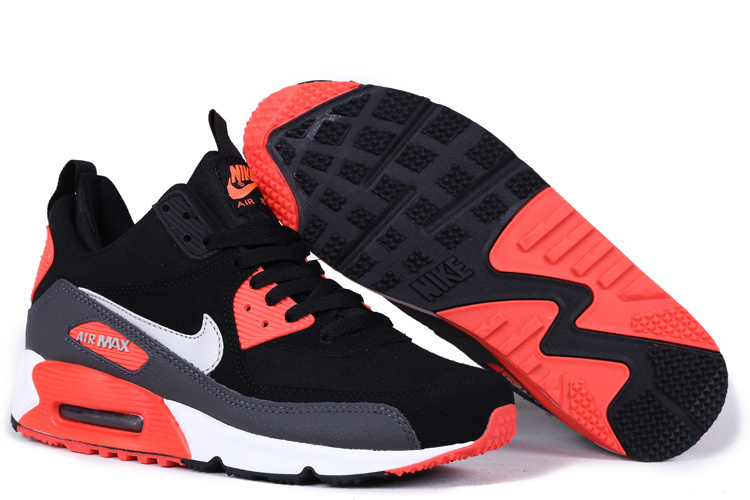 New Nike Air Max 90 High Black Reddish Orange White Shoes - Click Image to Close