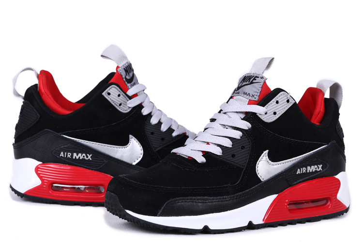 New Nike Air Max 90 High Black White Red Shoes - Click Image to Close