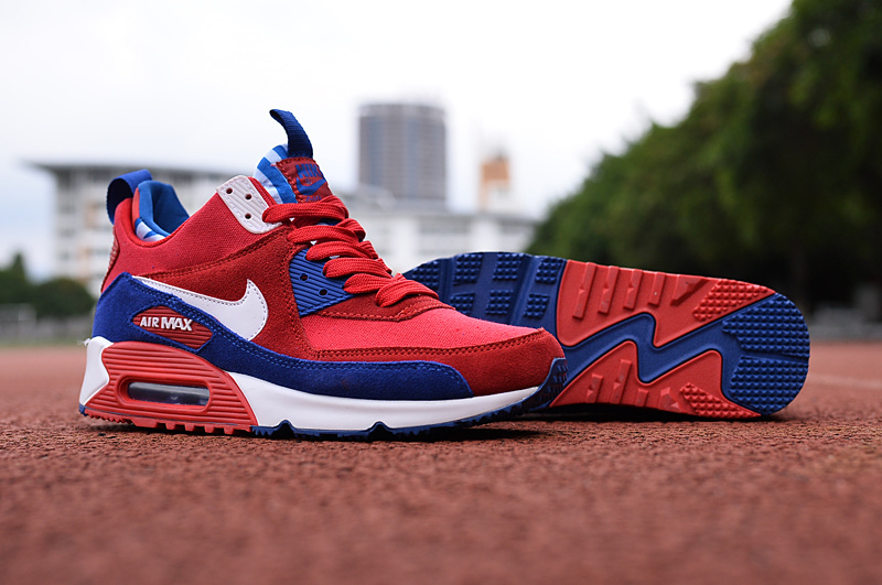 New Nike Air Max 90 High Red BHlue White Shoes - Click Image to Close